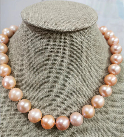 Suberb Huge 17"13-16mm Genuine Gold Pink Round Pearl Necklace Earring for Men Women Jewelry Wedding Party 925 Sterling Silver 18