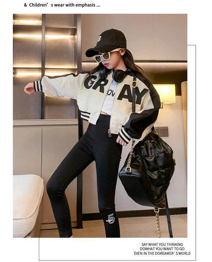 Girls Fashion Jacket 2024 New Teen Spring Autumn Coats Kids Letter Zipper Trends Windbreaker 4-14 Years Children Casual Clothing