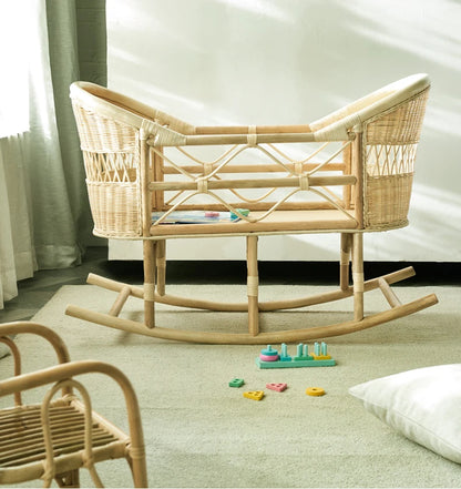 Superior Rattan Baby Little Bed Crib Vintage Rattan Bassinet Babies and Kid Tiny Bed Outdoor Apartment Hotel Other Kids' Beds