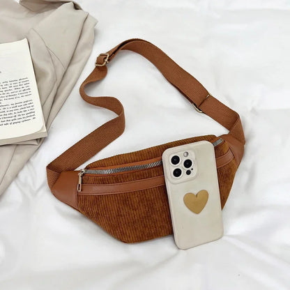 Corduroy Women's Waist Bag Small Canvas Ladies Shoulder Crossbody Bags for Women 2023 Fanny Pack Fashion Phone Female Chest Bag