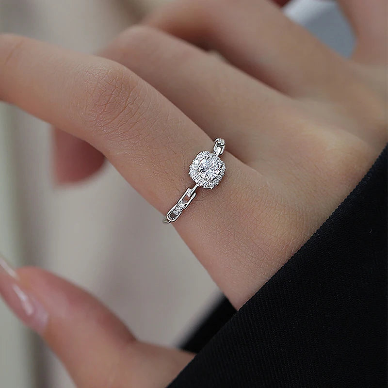 Luxury Zircon Rings for Women Opening Adjustable Gold Color Ring Stainless Steel Wedding Jewelry Fashion For Girl Christmas Gift