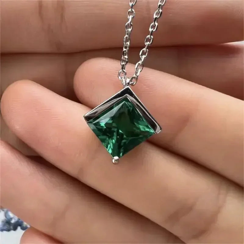 RUIF Customized 9k/14K/18K  Lab Grown Emerald Necklace Princess Cut  Fashion Jewelry Women Party Gift