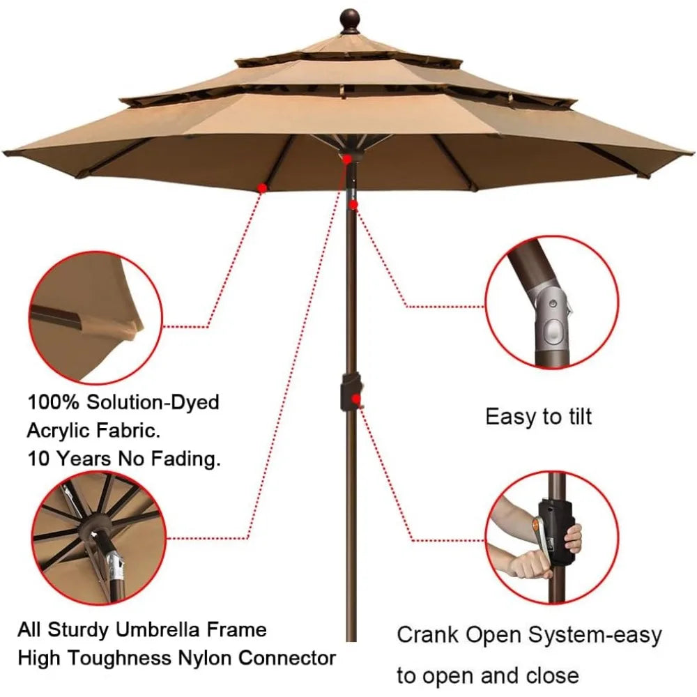 Large Parasol 10-Year-Non-Fading Sunumbrella 9Ft 3 Tiers Market Umbrella Patio Umbrella Outdoor Table Umbrella With Ventilation