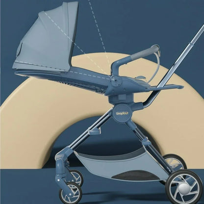 Lightweight Foldable High View Stroller Can Be Rotated 360° Sitable and Reclineable Baby Stroller Aluminum Alloy Frame