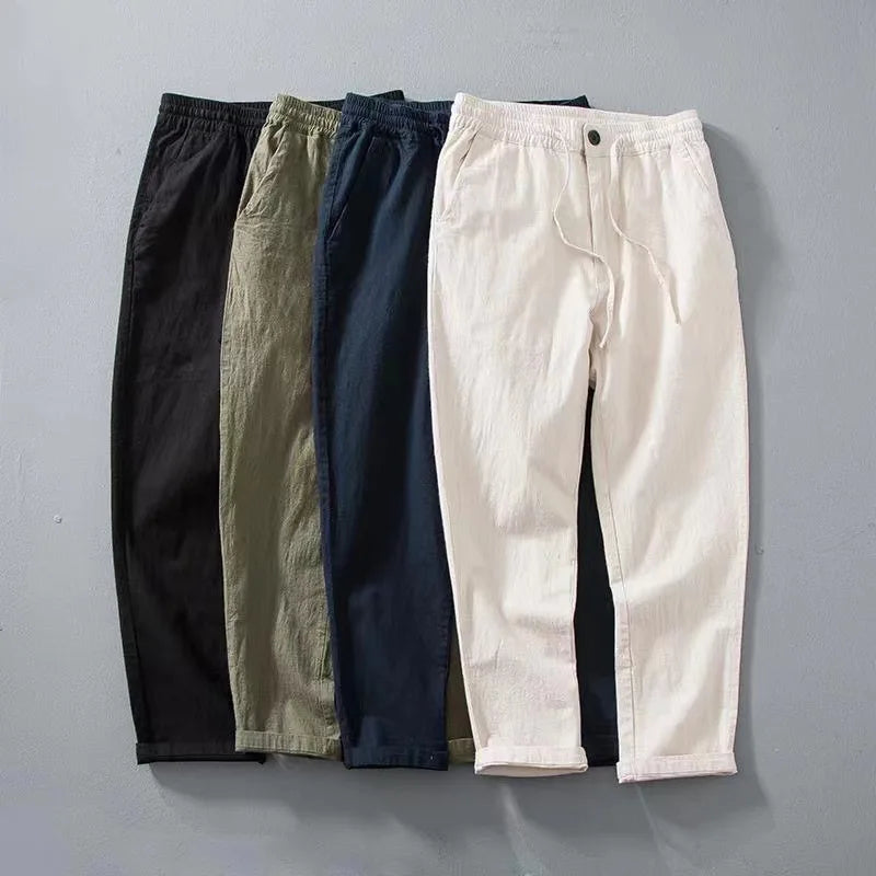 Men's Cotton Linen Pants Male Summer New Breathable Solid Color Linen Trousers Fitness Streetwear Pantalones Hombre Ropa Hombre