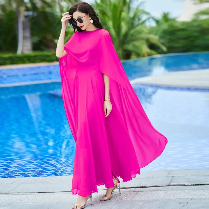 Shawl Dress Suit/Sun Protection Women Chiffon Dress Mother And Dress Two Piece Suit Bohemian Big Swing Long Dress Holiday Dress