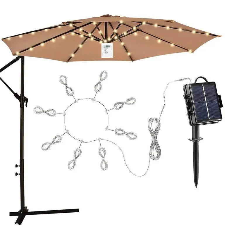 Solar LED Lighted Patio Umbrella Cantilever Hanging Umbrella with 8 Brightness Modes Outdoor Decors Suitable for Courtyard