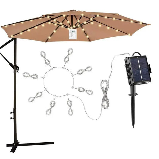 Solar LED Lighted Patio Umbrella Cantilever Hanging Umbrella with 8 Brightness Modes Outdoor Decors Suitable for Courtyard