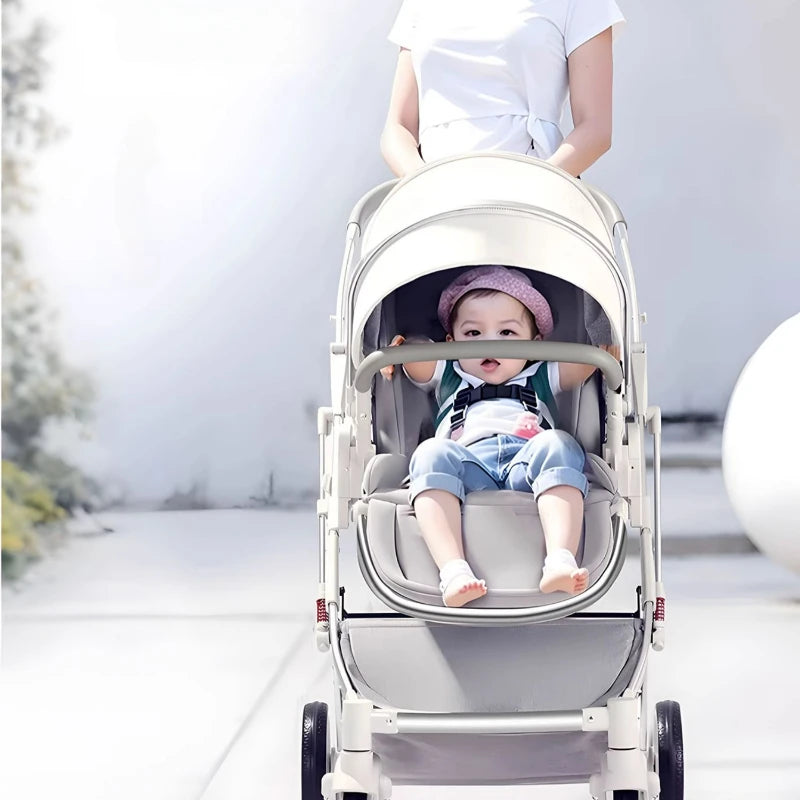 Two-way Lightweight Stroller Foldable High View Newborn Stroller Lightweight Travel Pram Sitting and Reclining Stroller