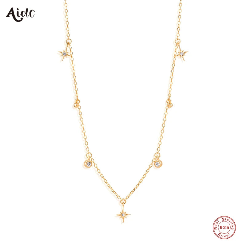 Aide 925 Sterling Silver Zircon Star Charms Necklaces For Women Elegant Luxury 18k Gold Plated Chain Necklace Choker Jewelry