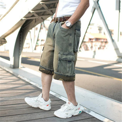 Oversized Curly Cropped Trousers Men Hip Hop Jeans Baggy Cargo Denim Shorts Plus Size Cowboy Men's Bottoms