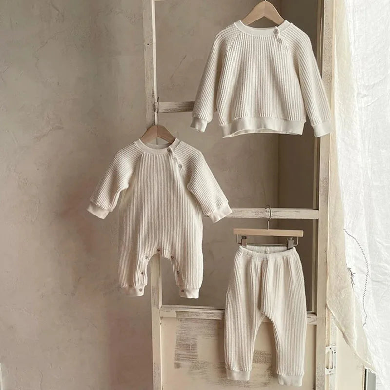 Infant Baby Girls Boys Jumpsuit One piece Outfit Waffle Cotton Long Sleeve Toddler Baby Romper Spring Autumn Baby Clothes