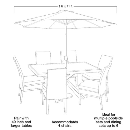 Outdoor 9' Ticking Stripes Round Crank Premium Patio Umbrella