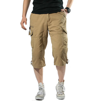 Long Length Cargo Shorts Men Summer Multi-Pocket Casual Cotton Elastic Capri Pants Men Military Tactical Short Hot Breeches 5XL