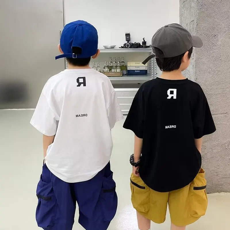 Children's Clothing From 11 To 12 Years Baby Summer Clothes Korea T-shirts For Boys Short T-shirt Tops Top Teenagers Sleeve Tee