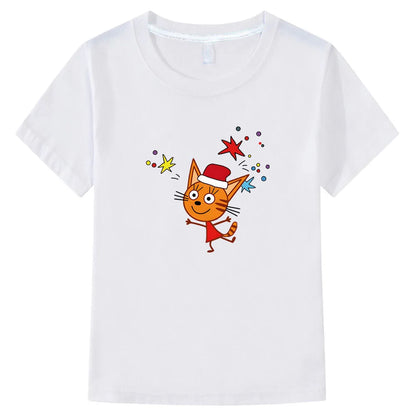 Kid-e-cats T-shirt Children Clothing Boys Graphic Tees Short Sleeves Baby Clothes Kids PinkTops Cotton Shirts for Teenage Girls