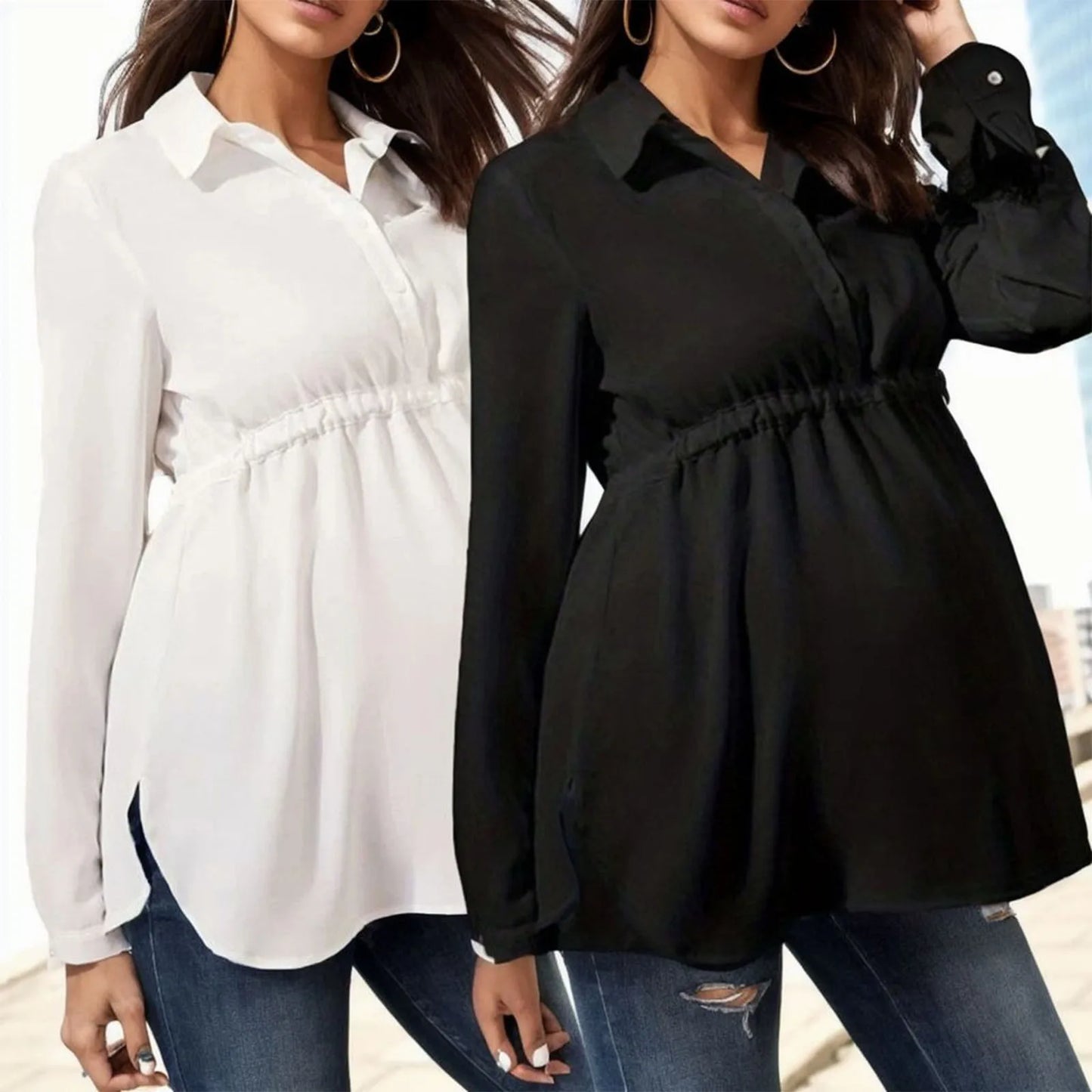 Casual Maternity Tops Women Pregnancy Long Sleeve White Blouse For Pregnant Elegant Ladies Top Fashion Solid Office Clothing New