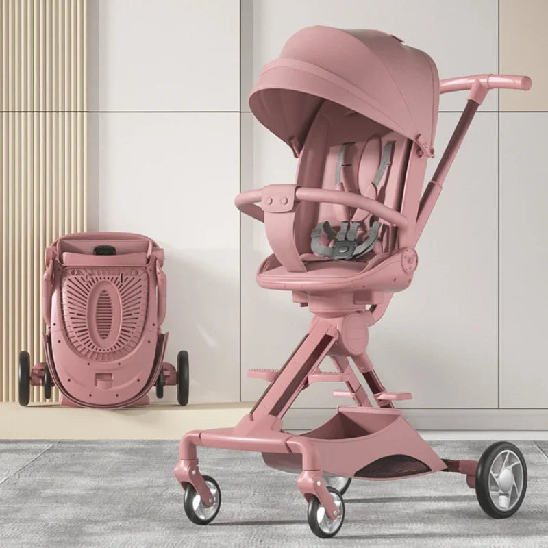 Lightweight Foldable High View Stroller Can Be Rotated 360° Sitable and Reclineable Baby Stroller Aluminum Alloy Frame