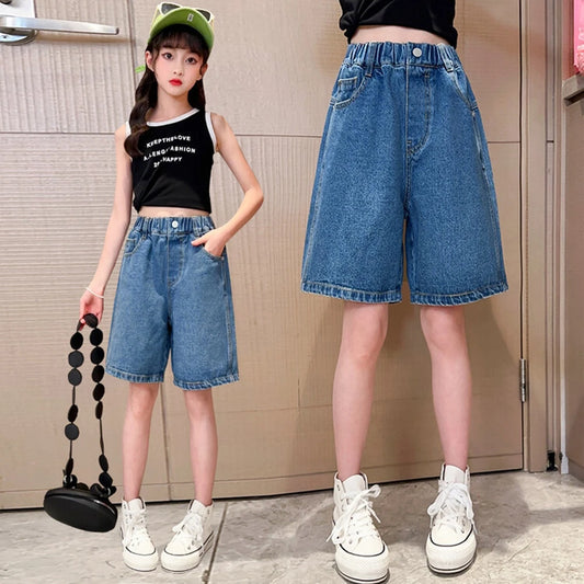 Teens Girls Denim Shorts New Summer Fashion Girl Short Jeans Children Girls Jeans Shorts Solid Girls Half Pants Clothing