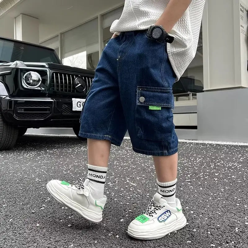 Children's Clothing For Boy Jeans Child Trousers Teen Boys Summer Clothes New Kids Teenagers Boy's Pants Shorts Loose Jeans