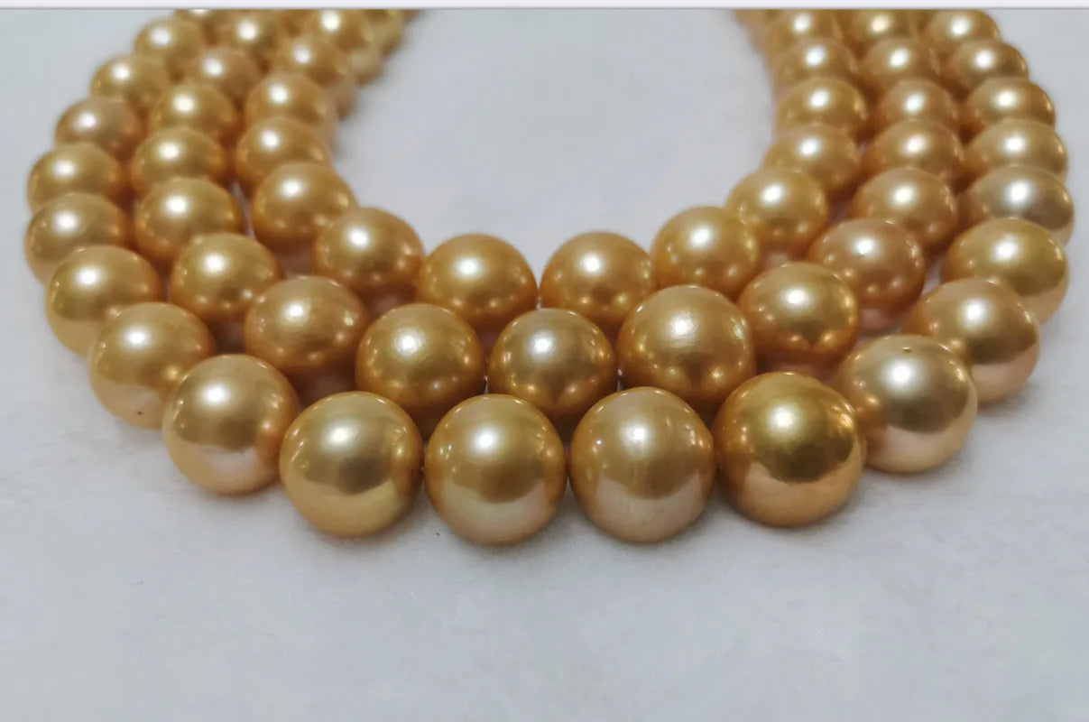 Suberb 17"12-16mm Genuine gold Round Pearl Necklace for Men Women Jewelry Wedding Party 925 Sterling Silver 28369