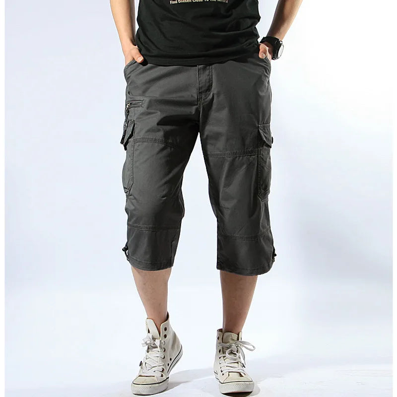 Long Length Cargo Shorts Men Summer Multi-Pocket Casual Cotton Elastic Capri Pants Men Military Tactical Short Hot Breeches 5XL