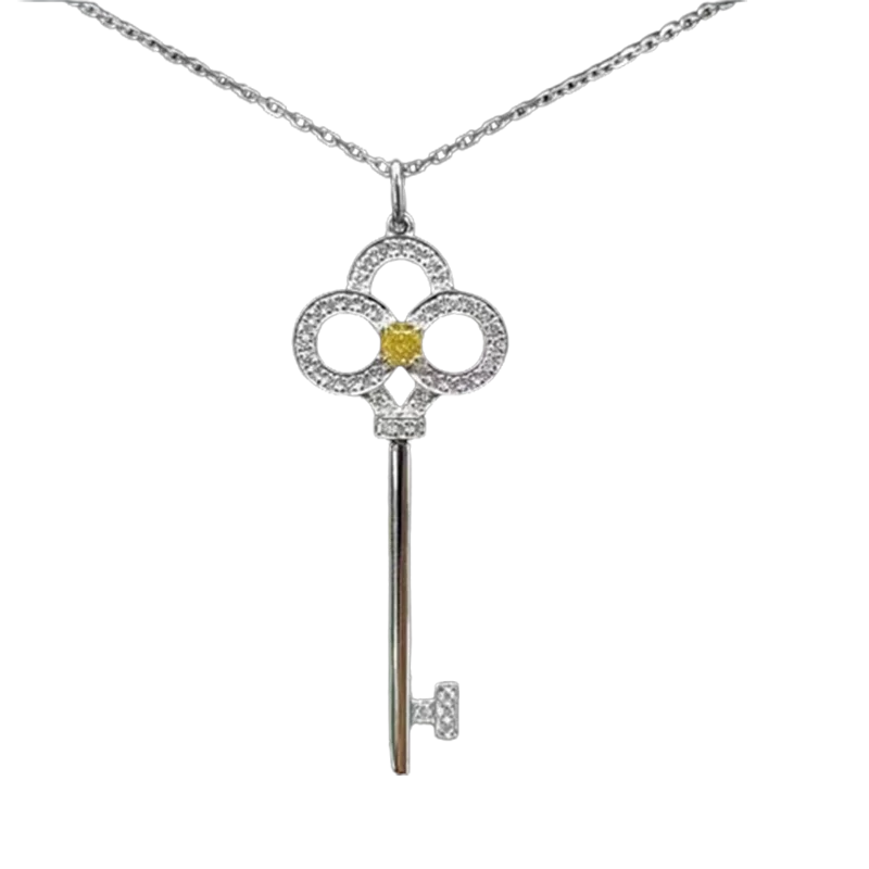 SGARIT Jewelry High Quality 18K Gold Inlaid 0.123 Carat Yellow Diamond Necklace Classic Key Pendant Necklace for Woman