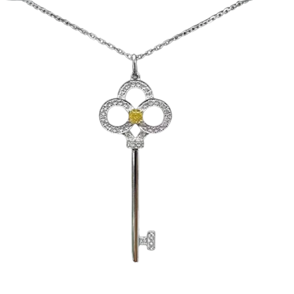 SGARIT Jewelry High Quality 18K Gold Inlaid 0.123 Carat Yellow Diamond Necklace Classic Key Pendant Necklace for Woman